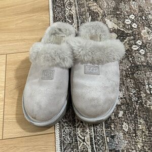 UGG Women's Light Grey Suede Shearling Slip-On Clog